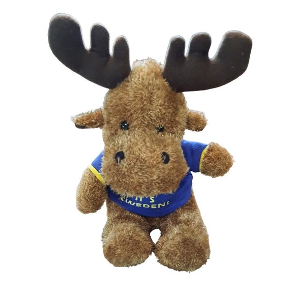 Skogstokig Moose Plush Souvenir With Blue Shirt - Picture 1 of 6